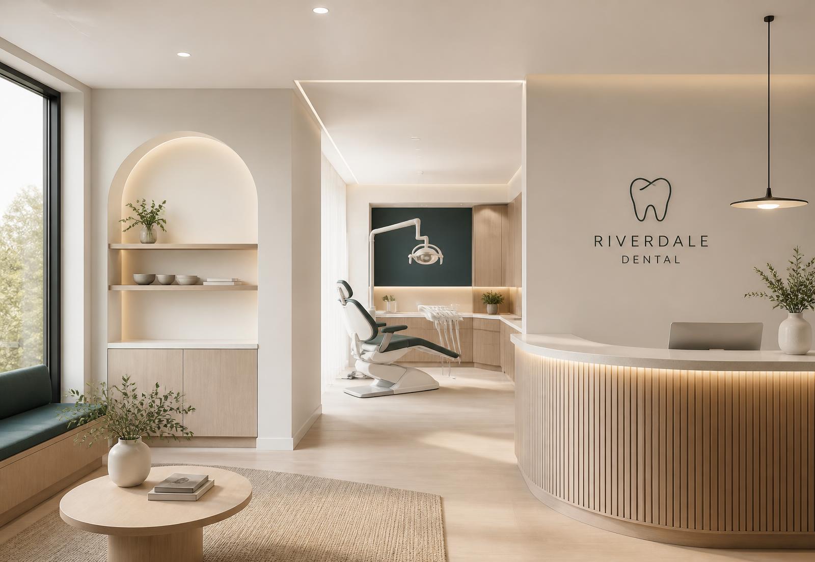 Calm, modern reception area at the Chingford dental studio